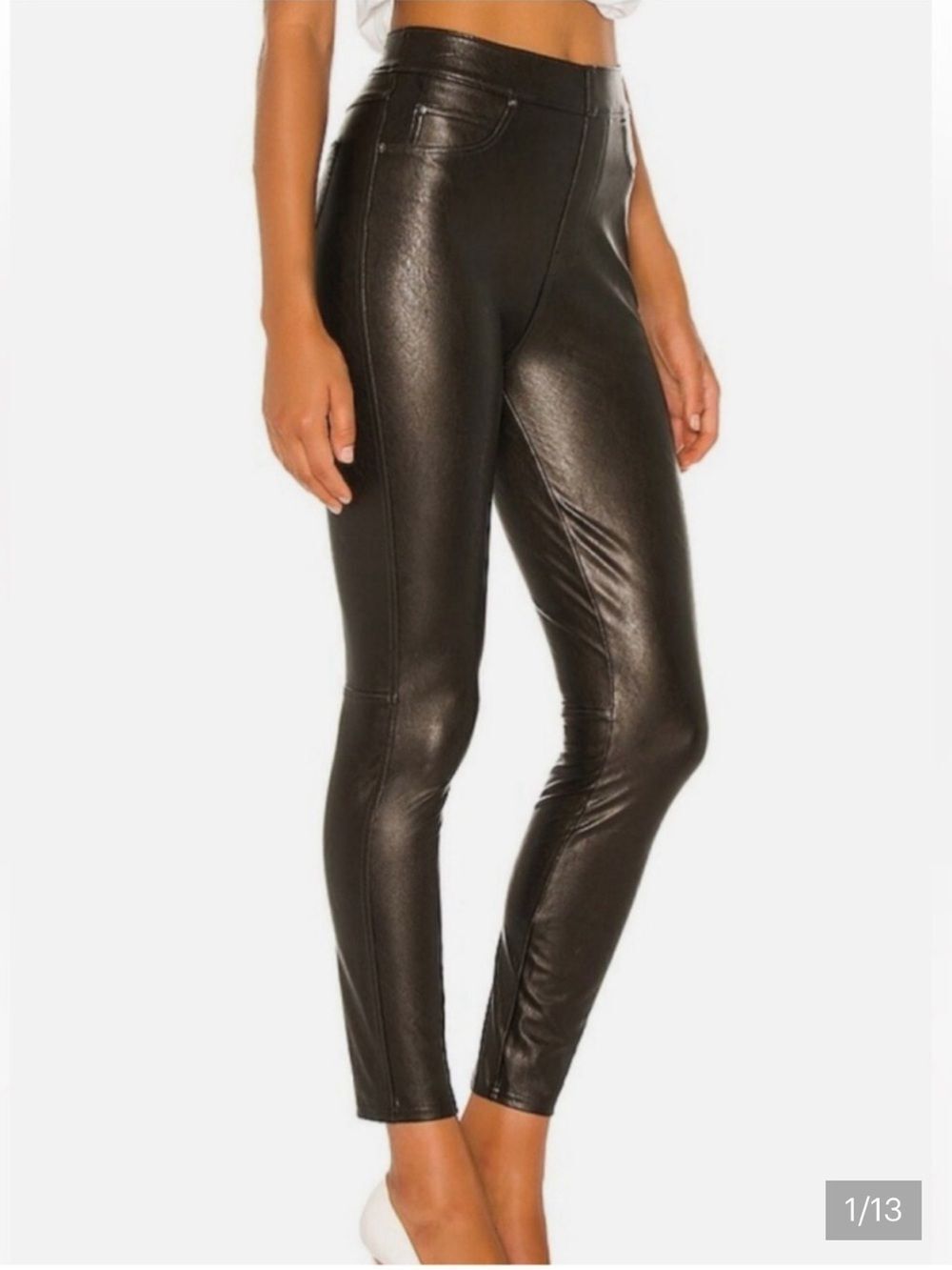 Spanx Faux Leather Like Ankle Skinny Pants Stretch Brown Black Womens Large